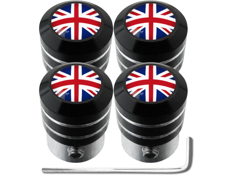 4 English UK England British Union Jack "black" antitheft valve caps