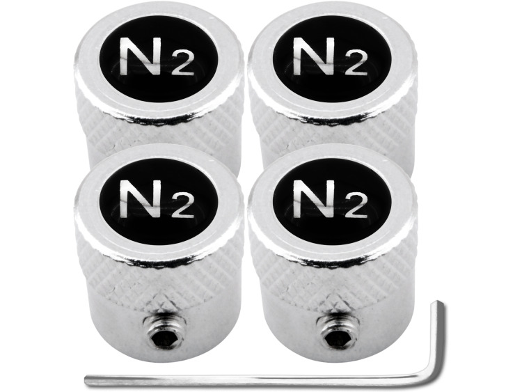 4 Nitrogen N2 black & chrome "striated" antitheft valve caps